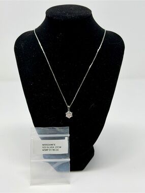 2 ct Moissanite Round Pendant Necklace - Solid Sterling Silver 925 Chain
